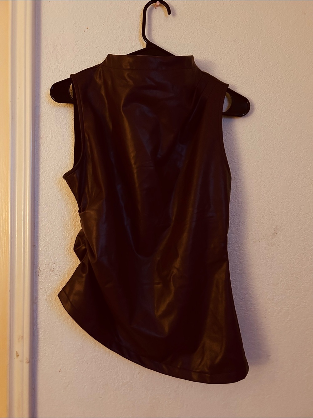 Sleeveless Faux Leather Mock Neck Top - Black